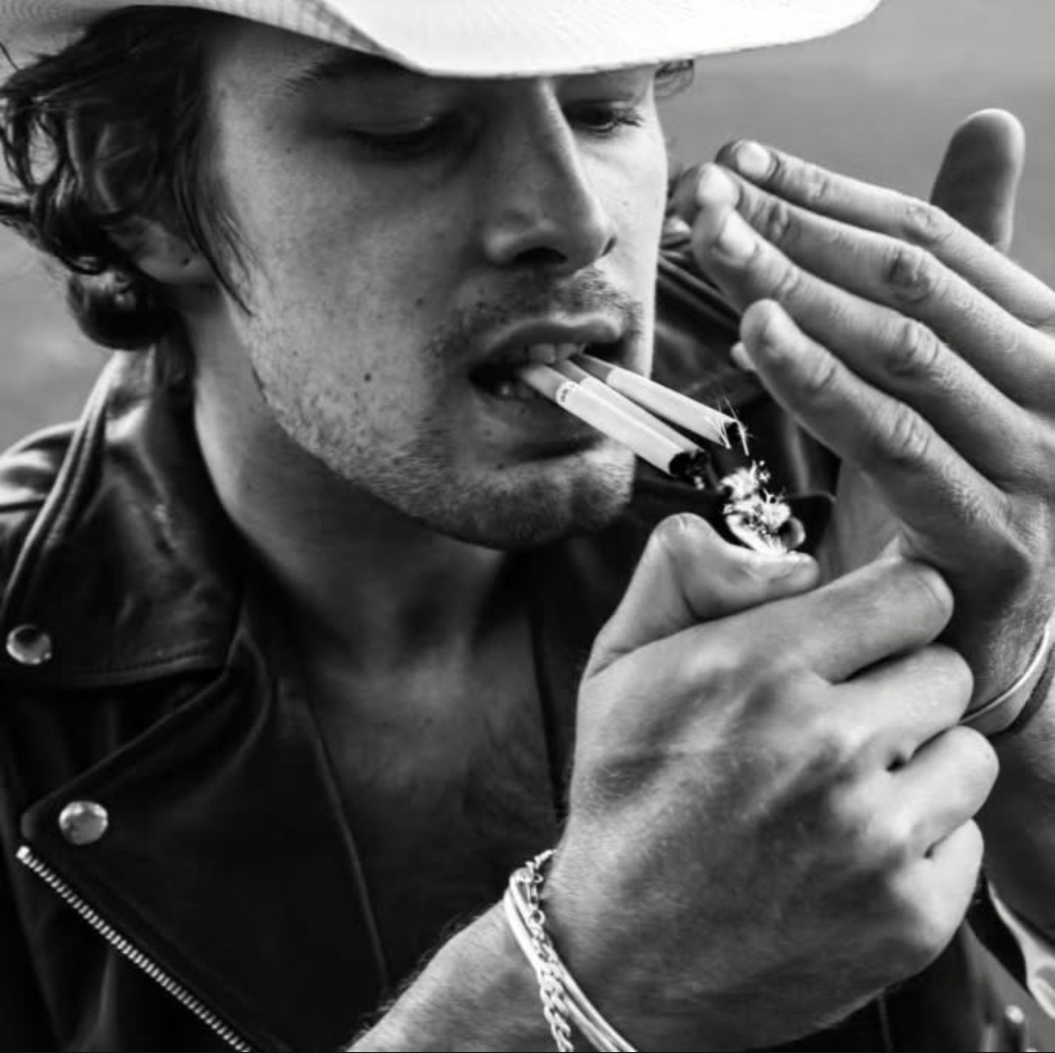 Black leather motorcycle smoke — 53