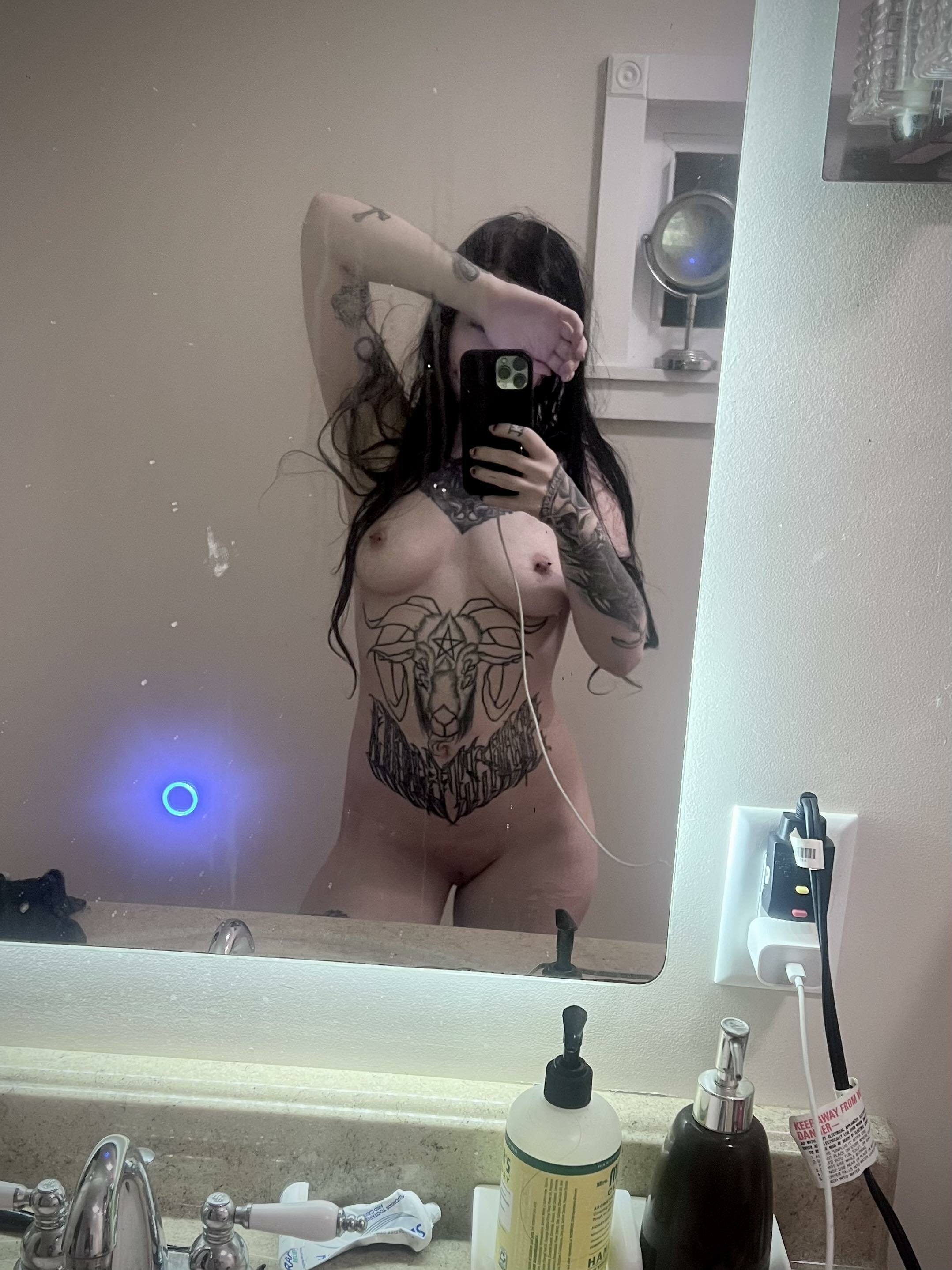 Slutty tattooed emo girl stripping — 28
